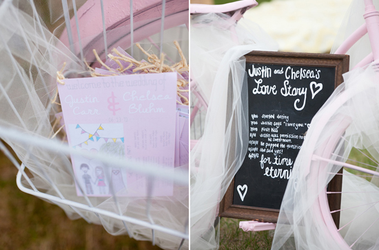veil wrapped pink bike and chalkboard sign