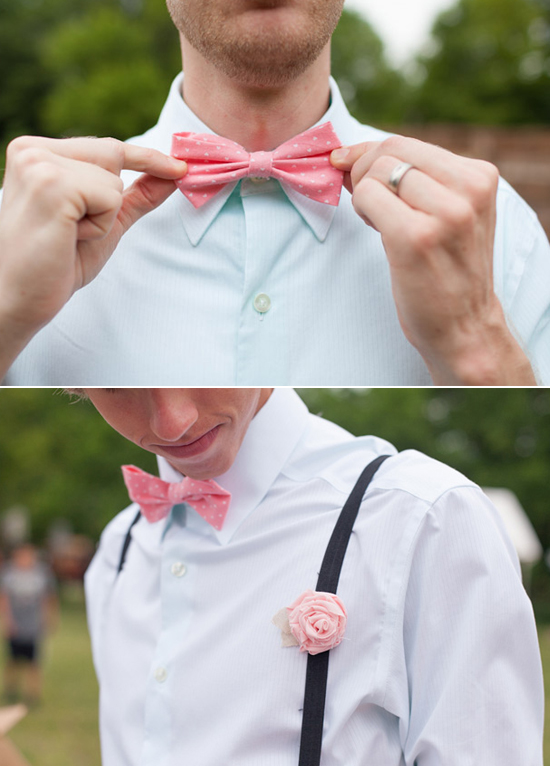 pink bow tie and rosette boutonniere 