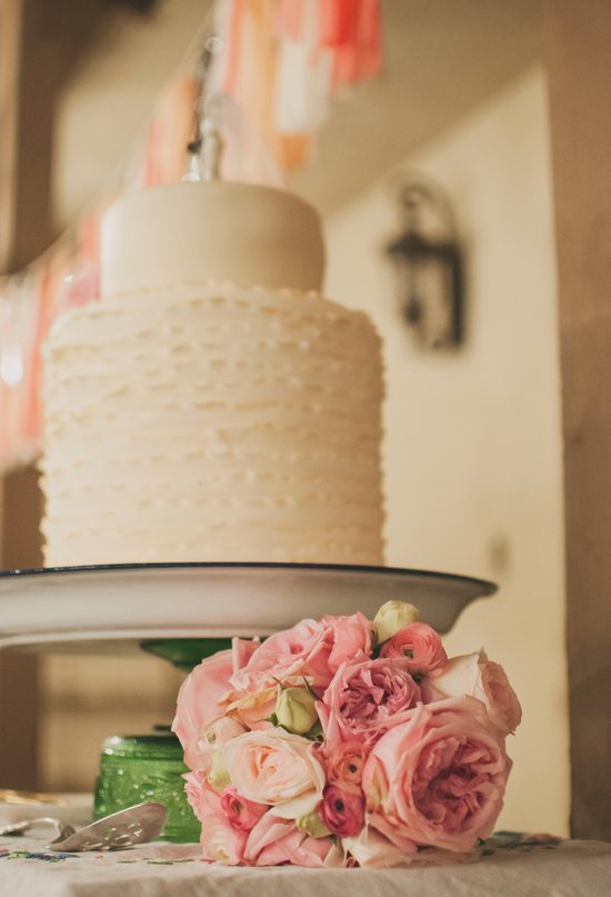 simple two-tiered white wedding cake