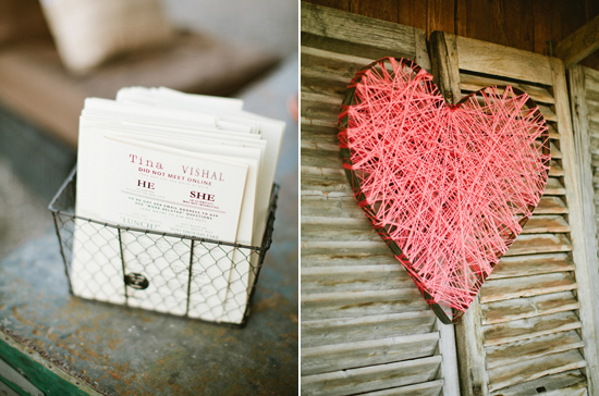 wound-string heart and custom printed wedding programs