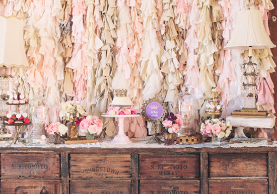 pale pink and cream fringe fabric backdrop