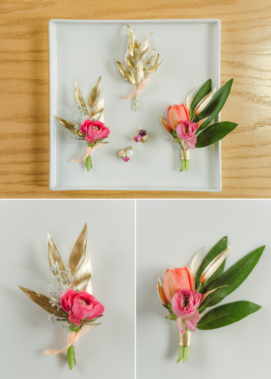 gold accented boutonnieres 
