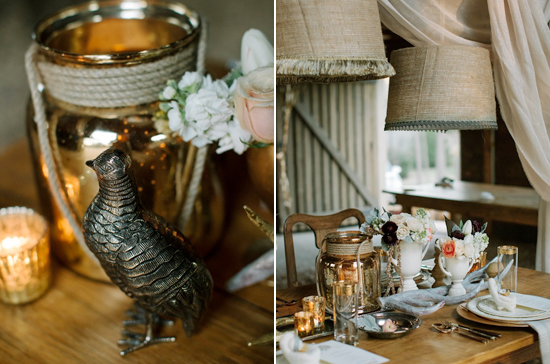 brass bird figurine, copper urn and muted floral accents | Photos by Haley Sheffield