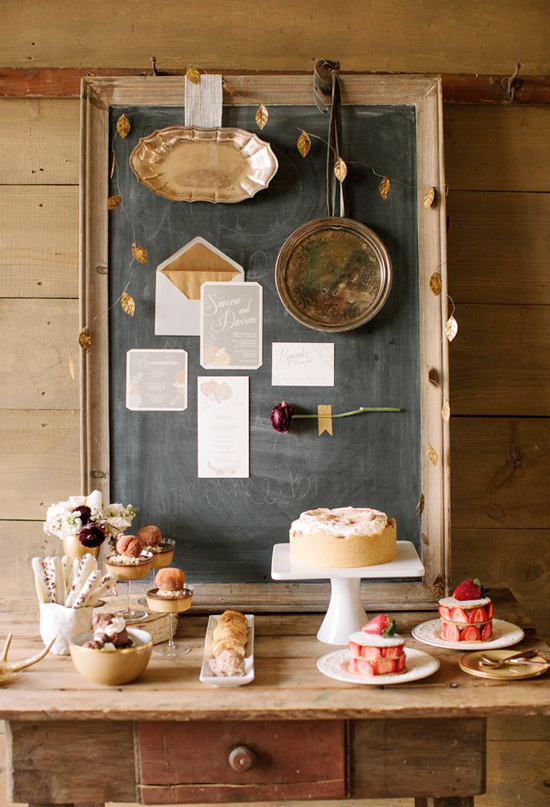 rustic chalkboard and dessert table | Photo by Haley Sheffield