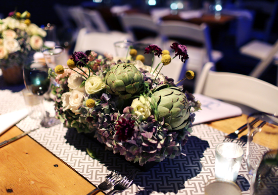 artichoke and succulent centerpieces | Photo by Angelica Glass