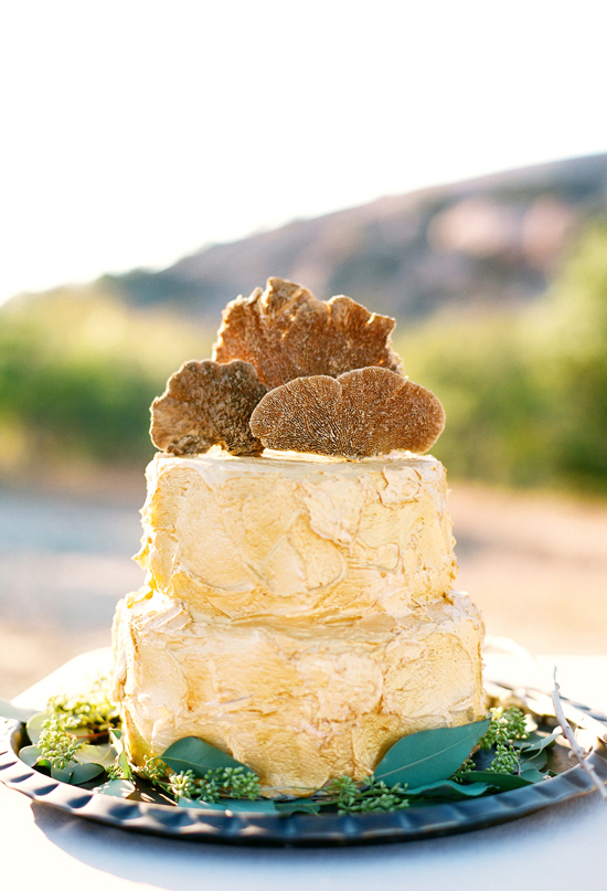 mushroom topped earthy wedding cake