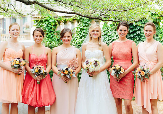 Pink and coral bridesmaid dresses