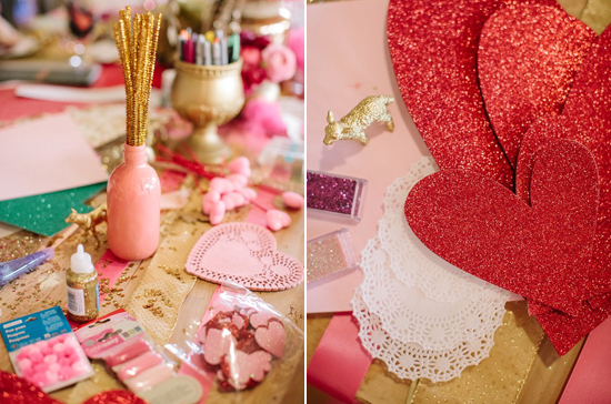 heart doily and glitter crafting supplies