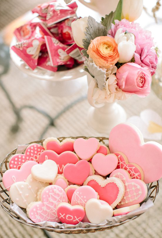 pink-frosted, heart-shaped sugar cookies