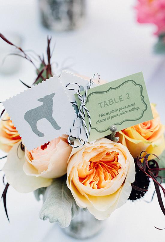 pale yellow and peach  florals and paper table number card