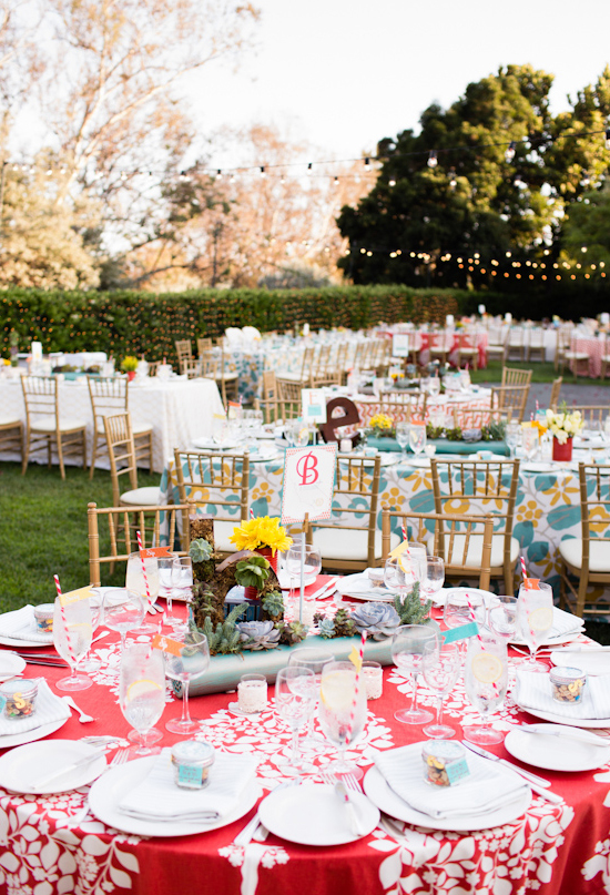 colorful outdoor garden wedding reception