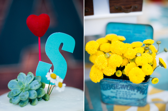 felt heart toppers and tin can vases