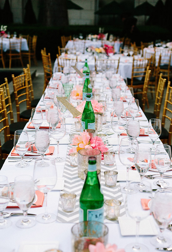 grey chevron table runner and pink and coral accents