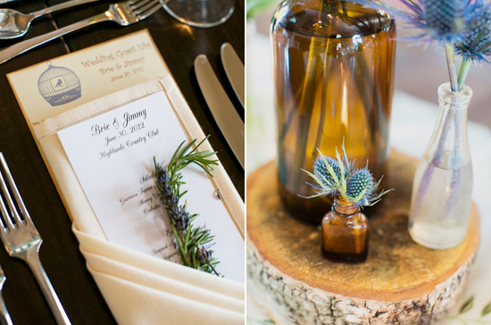 rustic bottle vases and green herb accents