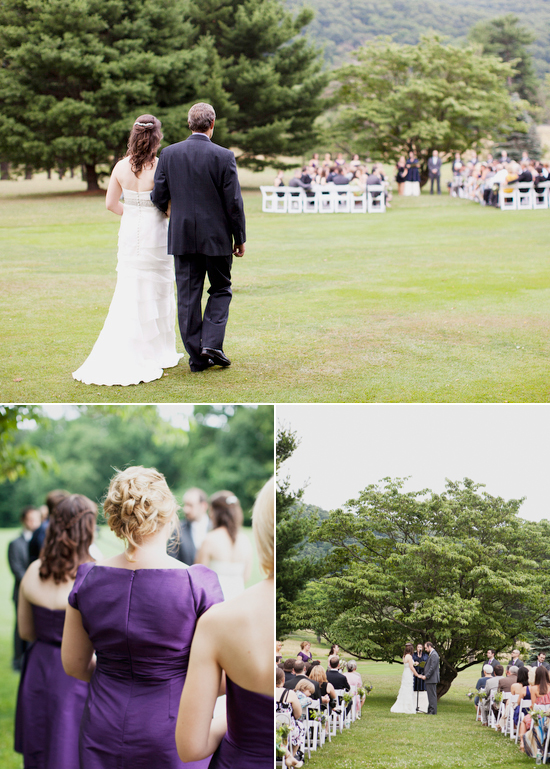 outdoor garden wedding deep purple bridesmaid dresses