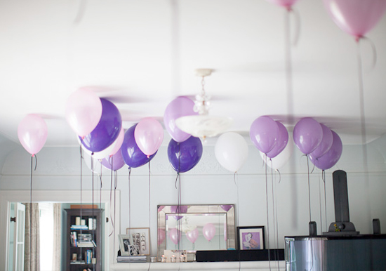 purple floating balloons