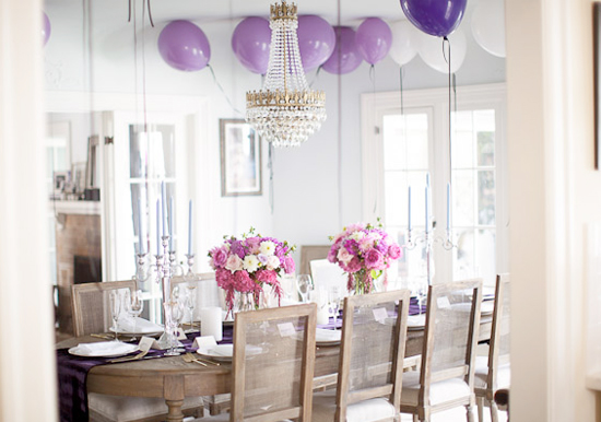 shades of purple and pink floral centerpieces