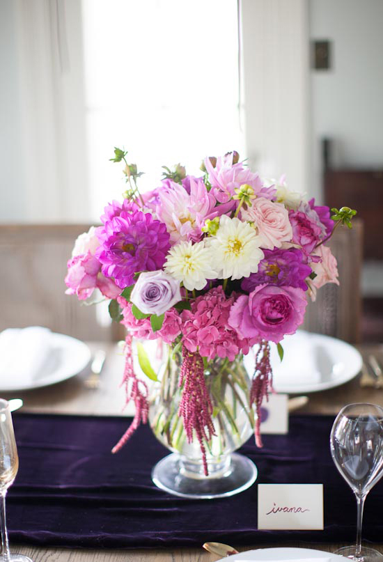 purple and pink floral centerpiece