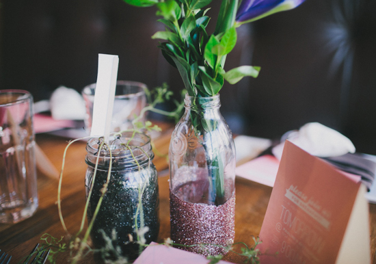 glitter covered bottle vases