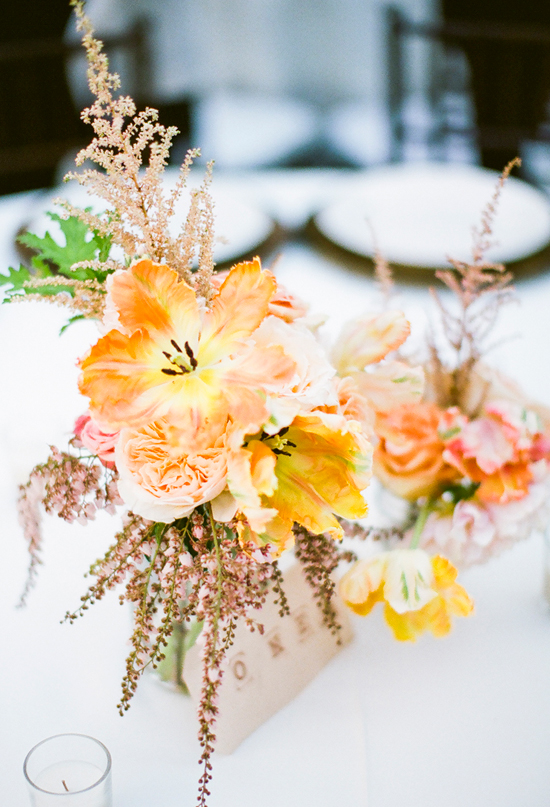 orange and pink centerpieces | Photo by Nancy Neil