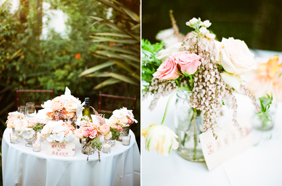 pale pink and cream centerpieces | Photo by Nancy Neil