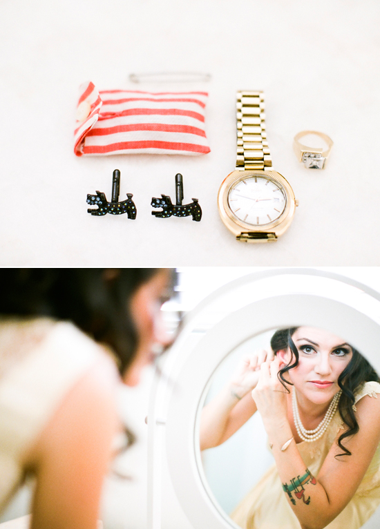 gold watch and black dog earrings | Photo by Nancy Neil