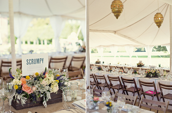 planter box centerpieces and location signs | Photo by Marianne Taylor