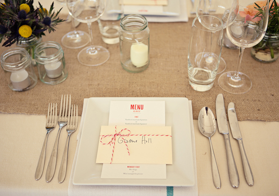 custom menus and burlap table runner | Photo by Marianne Taylor