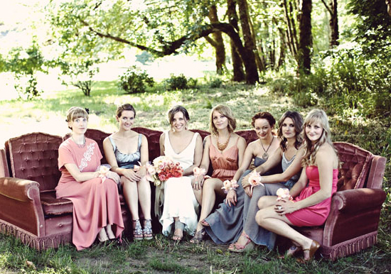 shades of pink and purple bridesmaid dresses | Photo by Anne Nunn Photography