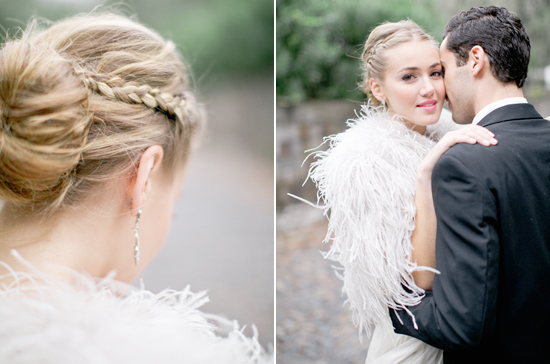 braided up-do and feather bolero | Photo by Jeremy Harwell