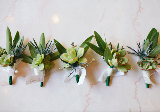 green leaf and succulent boutonniere | Photo by Jessica Burke