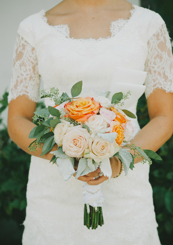 Orange and pink wedding bouquet | photo by Chantel Marie | 100 Layer Cake