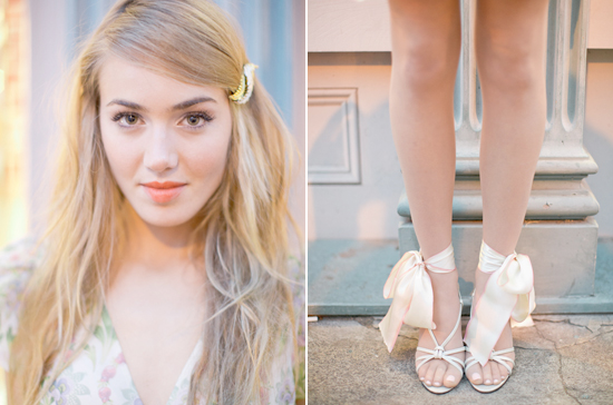 jeweled hair clip and ribbon ankle sandals | Photo by Jeremy Harwell