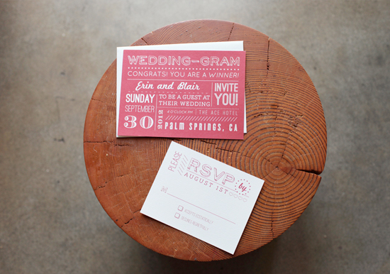 red postcard style invitations | Photo by Kimberly Genevieve