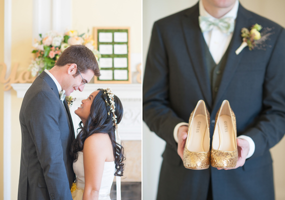 BHLDN wedding dress and gold Guess shoes | 100 Layer Cake 