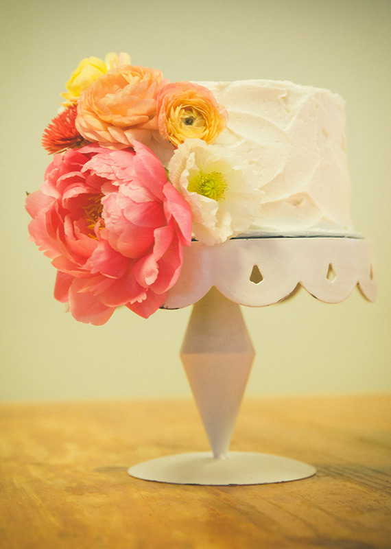 White wedding cake with coral peony | photos by Jason Hales | 100 Layer Cake