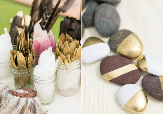 DIY hand painted rocks and feathers | Photos by Birds of a Feather | 100 Layer Cake
