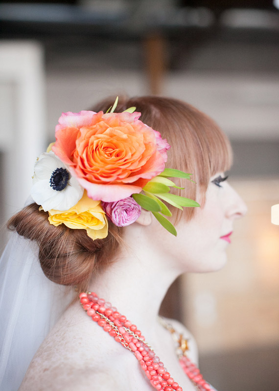 Orange, yellow and white floral headpiece | Photos by Cassandra Castaneda | 100 Layer Cake