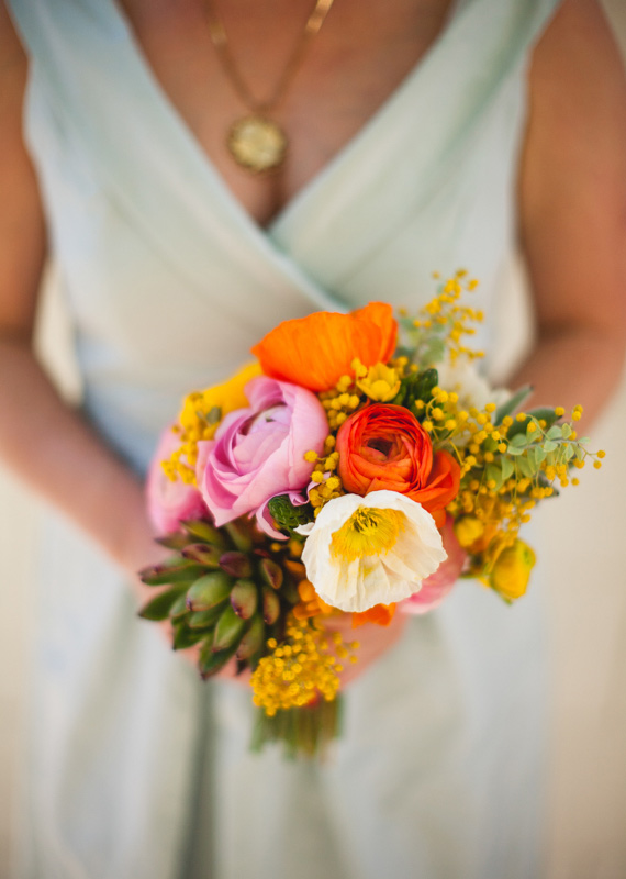 Poppy, ranunculus and succulent bridesmaid bouquet  | Photos by EP Love | 100 Layer Cake