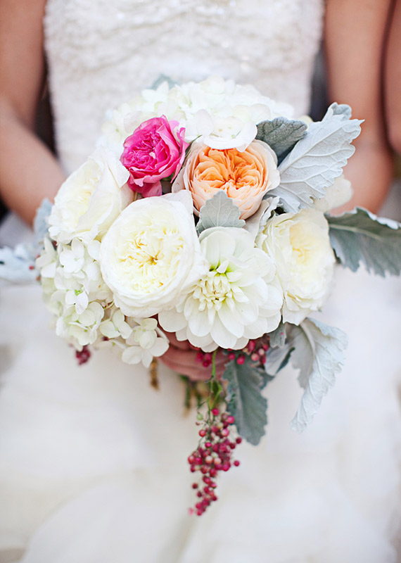 White rose and dahlia bridal bouquet | photos by Meg Perotti | Planning Sitting in a Tree |100 Layer Cake