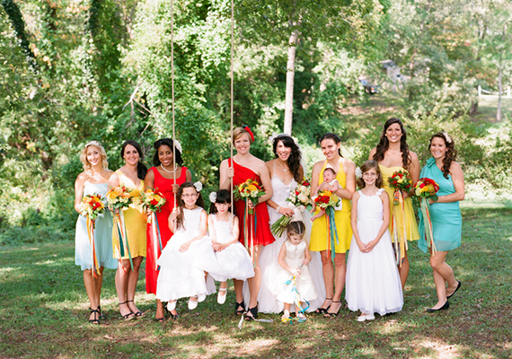 colorful bridesmaids | photo by Jen Fariello | 100 Layer Cake