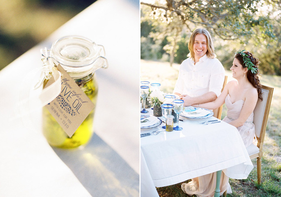 Olive Oil wedding favors | photos by Reg Campbell Wedding & Editorials | 100 Layer Cake