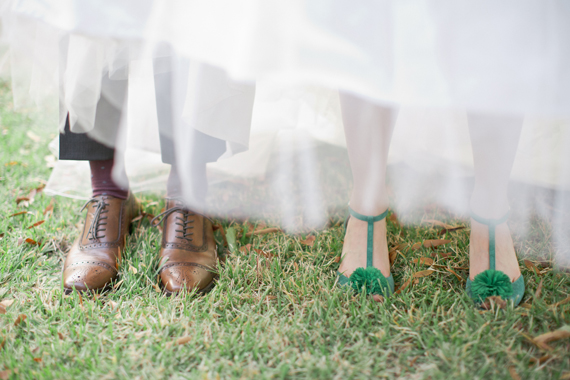 Green Anthropologie wedding shoes | Photo by Jeremy Harwell | 100 Layer Cake