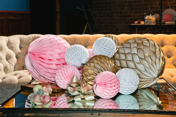 Honeycomb pom reception decor | photos by Braedon Flynn | 100 Layer Cake |