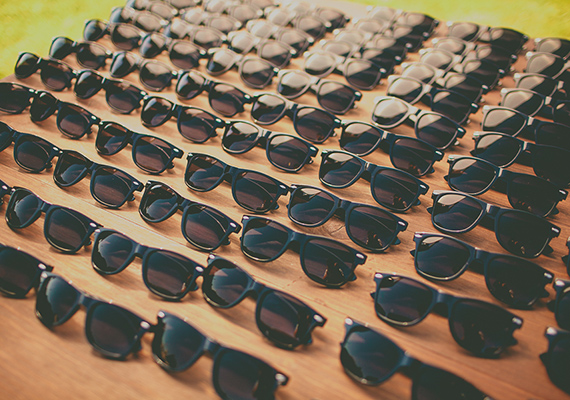 sunglass wedding favors | photo by Rock the Image | 100 Layer Cake