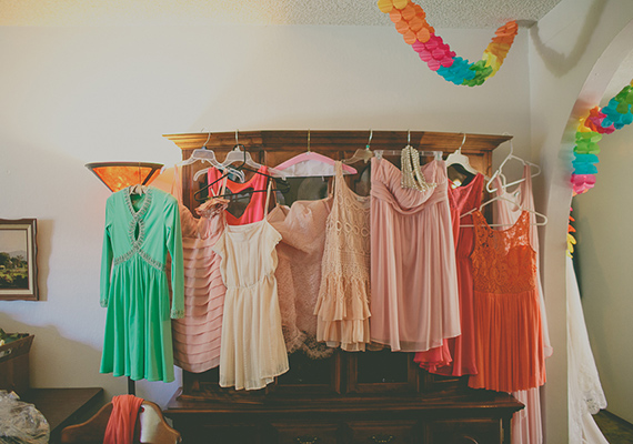 mixed matched bridesmaid dresses | photo by Rock the Image | 100 Layer Cake