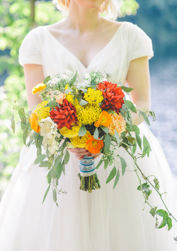 red and yellow bridal bouquet | photo by aster & olive photography | 100 Layer Cake