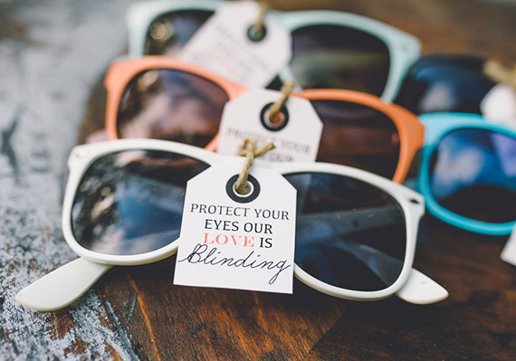 sunglasses as wedding favors | photo by aster & olive photography | 100 Layer Cake