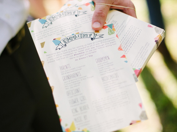 colorful wedding programs | photos by Arrow and Apple | 100 Layer Cake