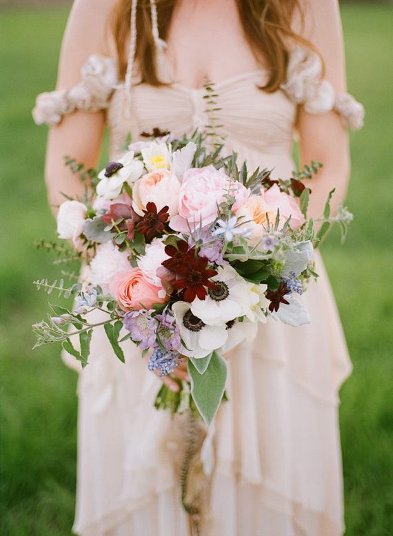 Peonies anemones and roses bridal bouquet | photo by The Why We Love | 100 Layer Cake